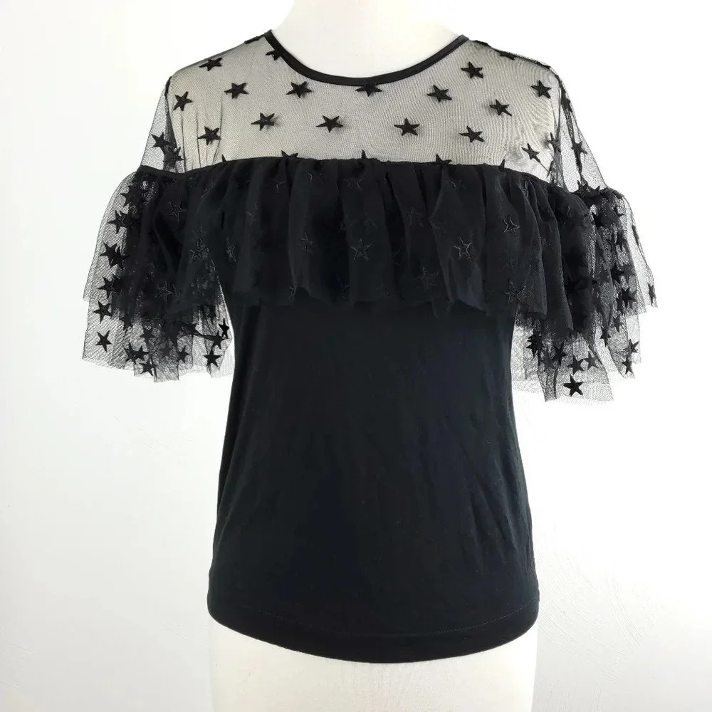 J. Crew Puff Sleeve embroidered stars Blouse XS